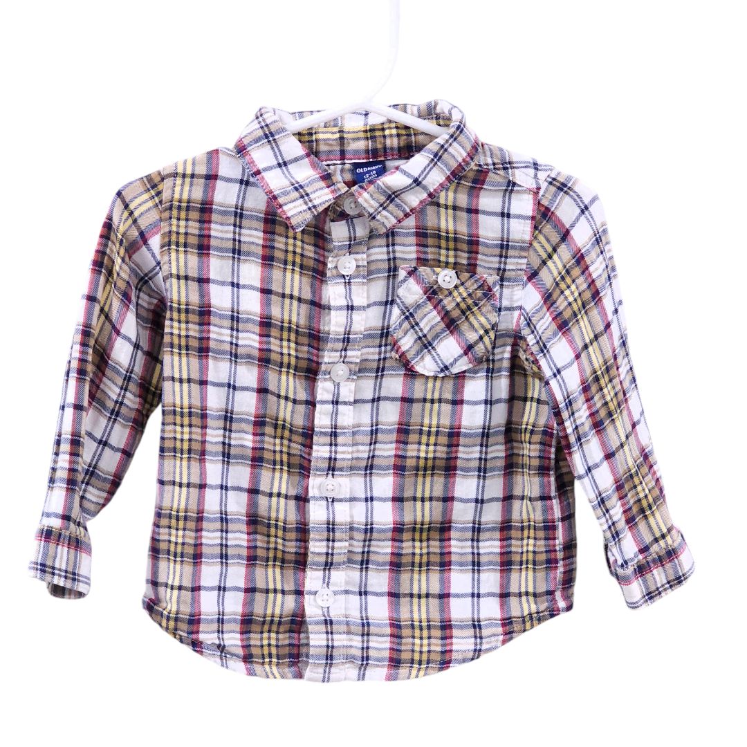 Old Navy - Brown Plaid Button-up Flannel Shirt, 12-18 m