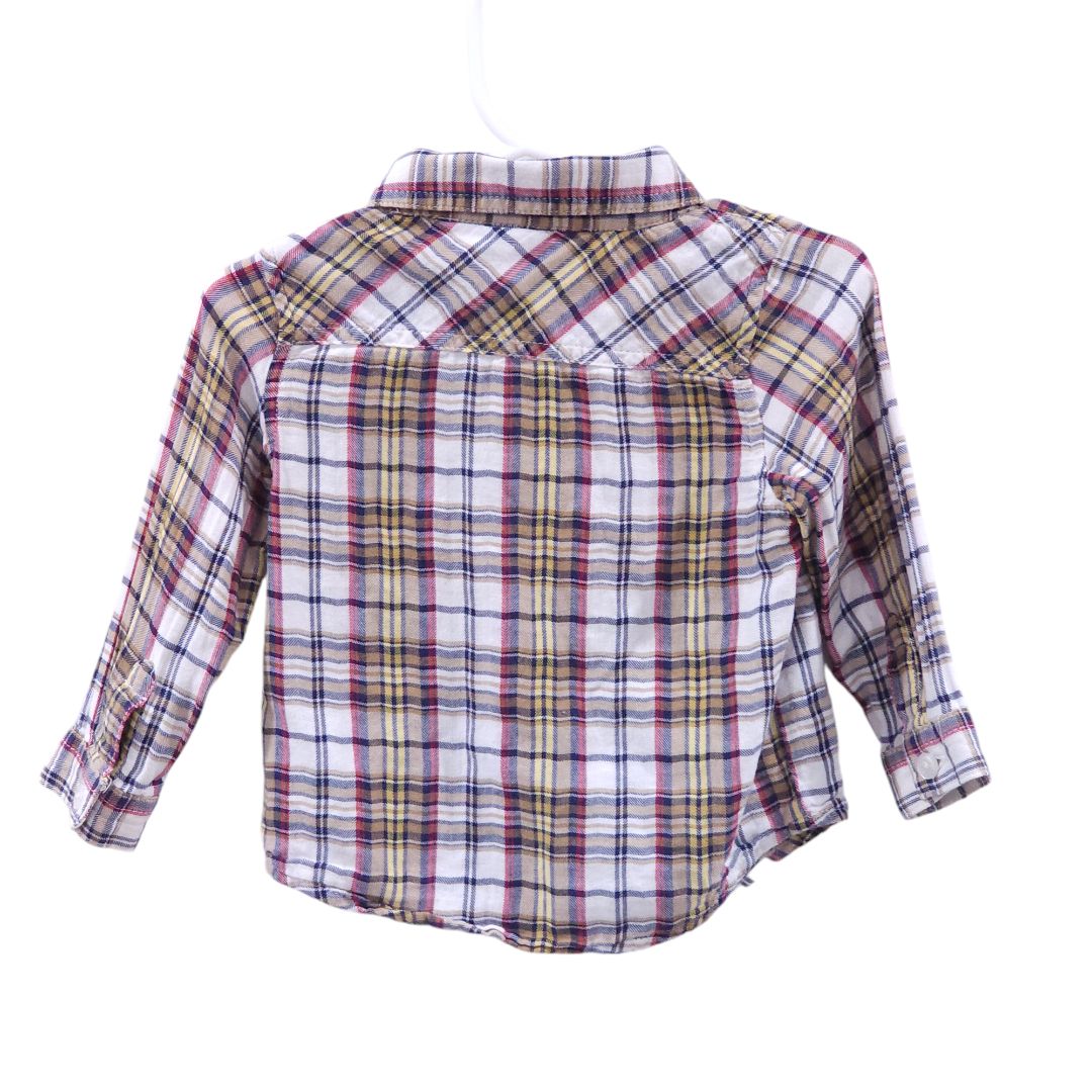 Old Navy - Brown Plaid Button-up Flannel Shirt, 12-18 m