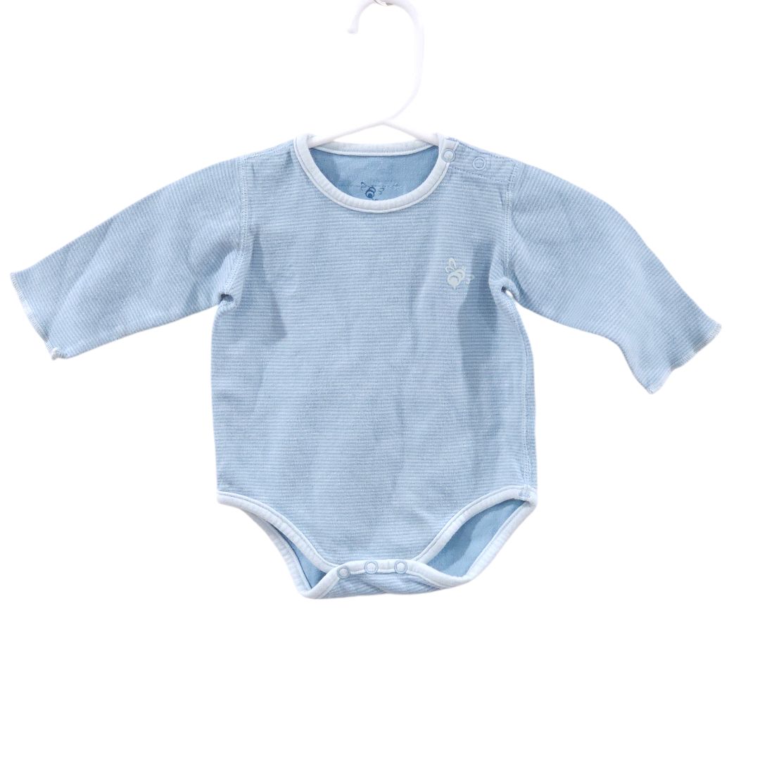 B Nature - Blue Organic Stripes Long sleeves Bodysuit and Footed Pants Set, 3 m