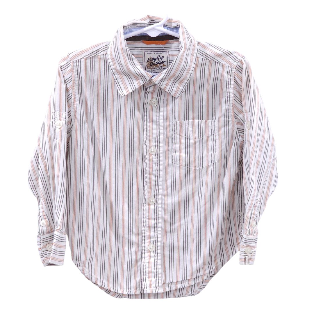 Camisa abotonada de rayas blancas Baby Gap, 3T