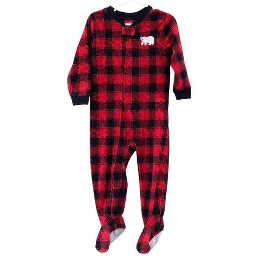 Just One You - Red Buffalo Check Fleece Footed Pajama, 2T