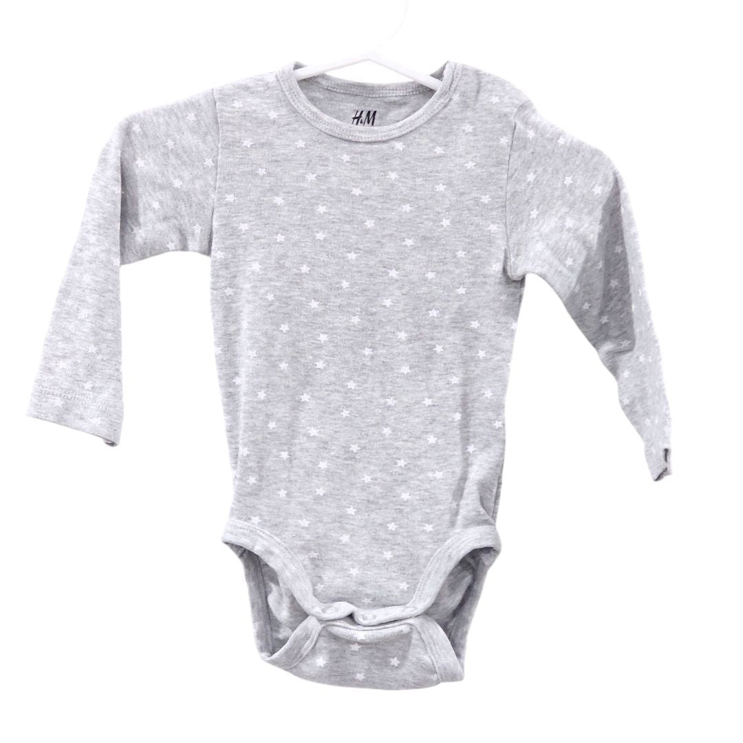 H&M - Gray Stars Long Sleeve Bodysuit, 3-6 m