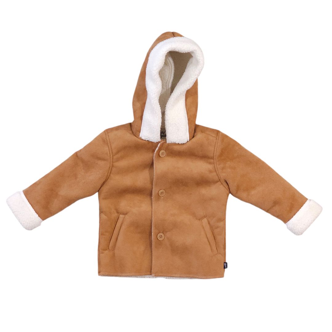 Baby B'gosh - Tan Sherpa Suede Hooded Winter Coat, 9 m