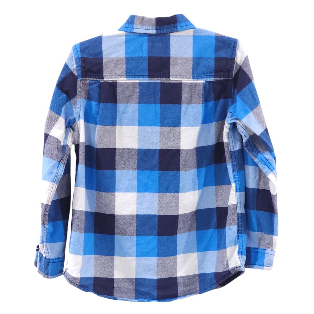 The Children's Place - Blue Plaid Button-down Long Sleeve 100% Cotton Shirt, 5T