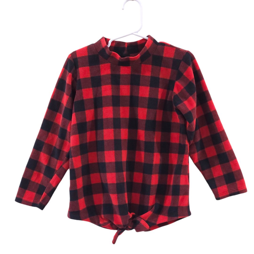 Old Navy - Red Fleece Buffalo Plaid Front Knotted Shirt, 5