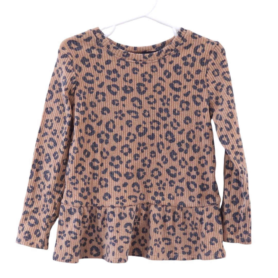 Cat & Jack - Brown Leopard Animal Print Ribbed Long Sleeve Top and Pants Set, 4T