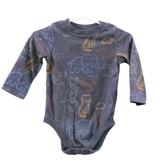 Garanimals - Gray Wild Animals Long Sleeve Bodysuit, 12 m