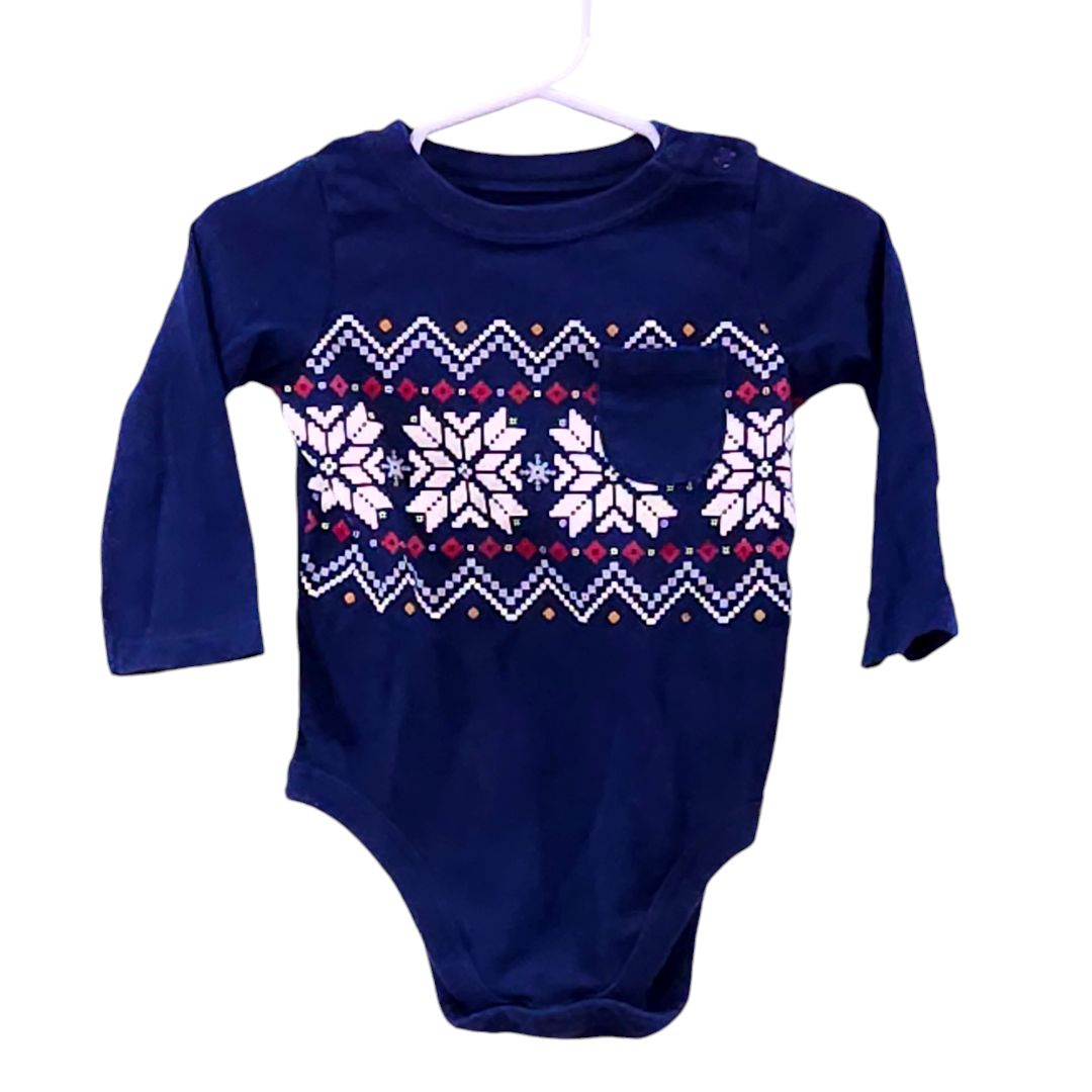 Garanimals - Blue Christmas Pattern Long Sleeve Bodysuit and Pants Set, 12 m