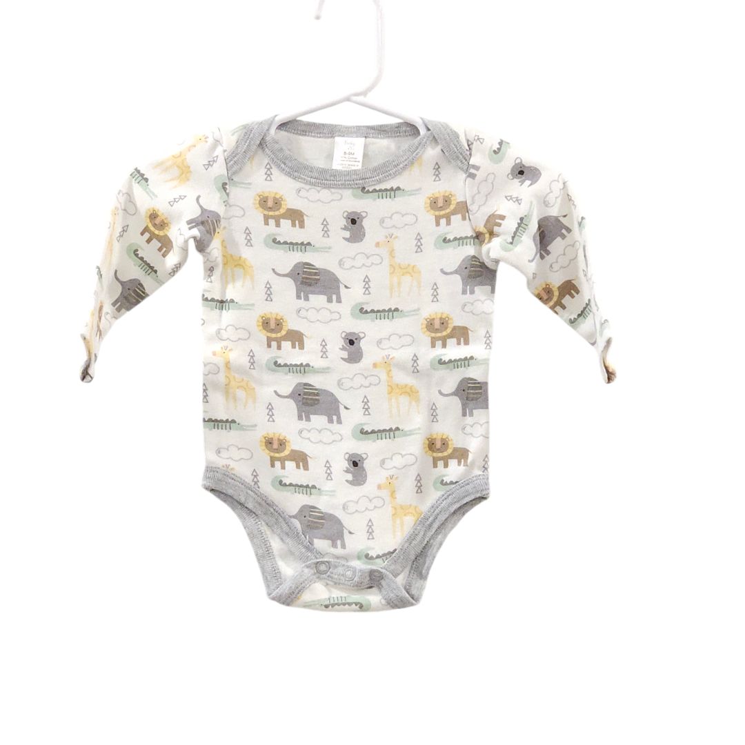 Baby Kiss - Green 3 Pack "Hello World" Safari Animals Cotton Long Sleeve Bodysuits, 6-9 m