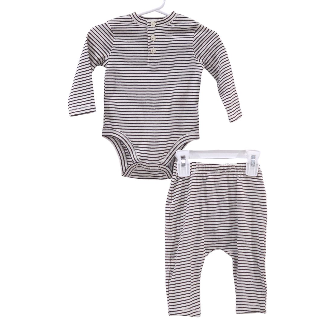 Old Navy - Black Stripes Cotton Long Sleeve Bodysuit and Pants Set - New with Tag, 6-9 m