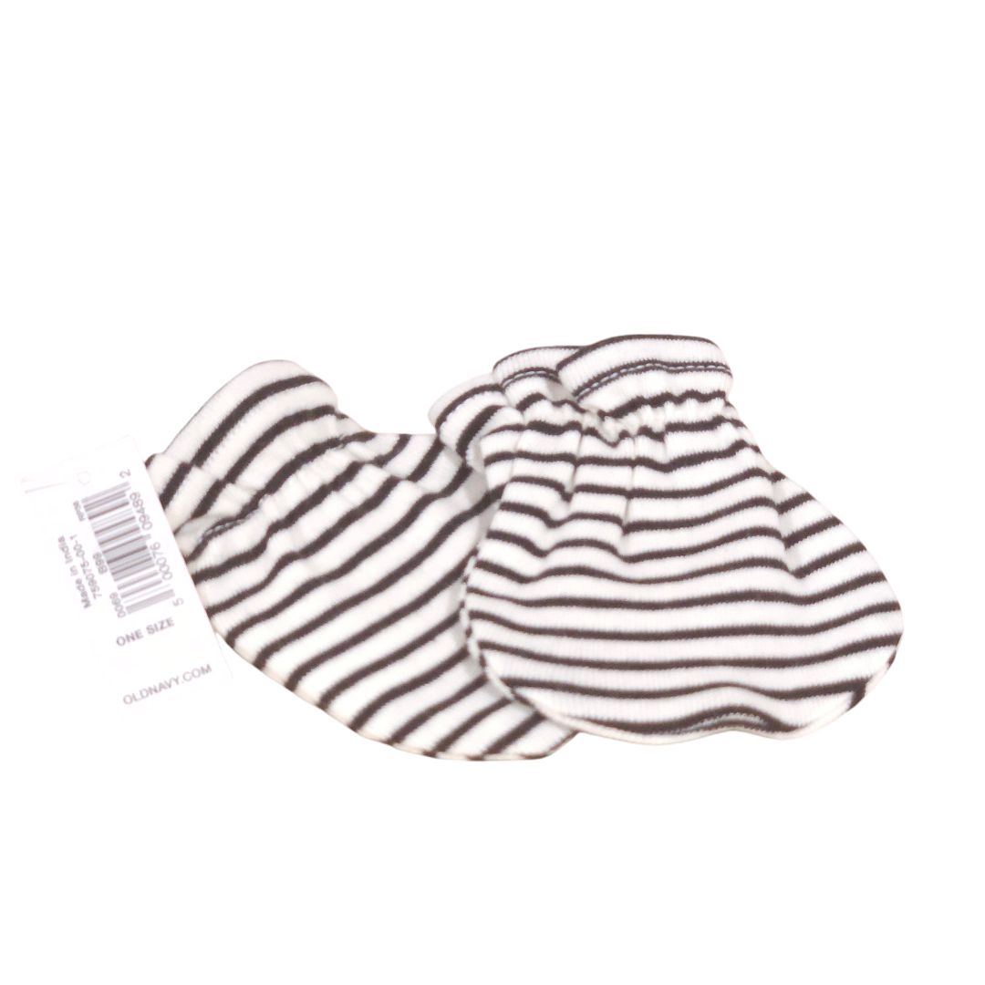 Old Navy - Black Stripes Cotton Beanie Hat and Mitt Cuffs Set - New with Tag, 6-9 m