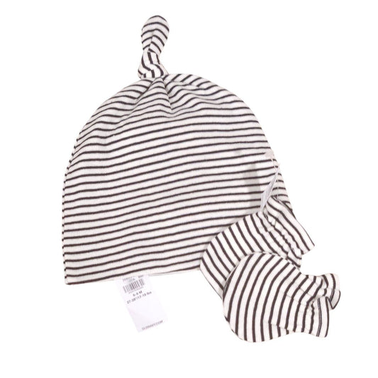 Old Navy - Black Stripes Cotton Beanie Hat and Mitt Cuffs Set - New with Tag, 6-9 m