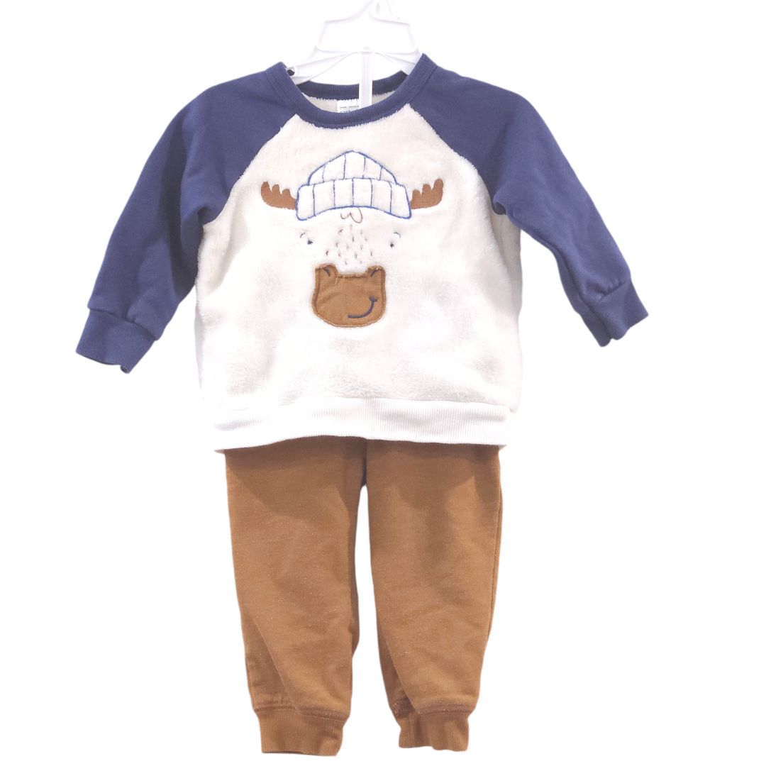 Carter's - Blue Fleece Sweatshirt and Brown Jogger Pants Set, 12 m