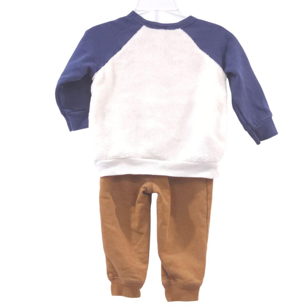 Carter's - Blue Fleece Sweatshirt and Brown Jogger Pants Set, 12 m