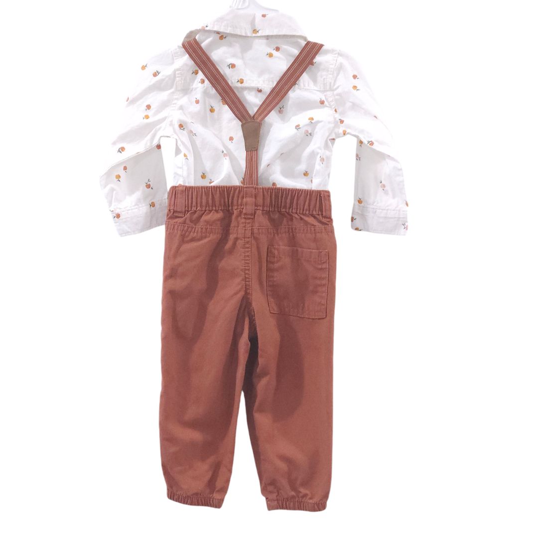 Carter's - Brown 3 Piece Apple Button-up Shirt and Pant with Suspenders Set, 12 m