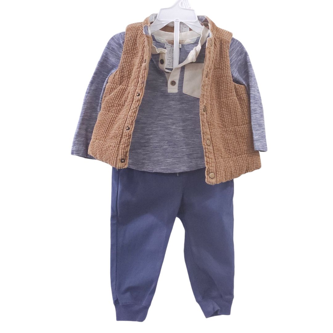 Max Studio Kids - Conjunto de camisa, chaleco y pantalón de manga larga azul, 12 m