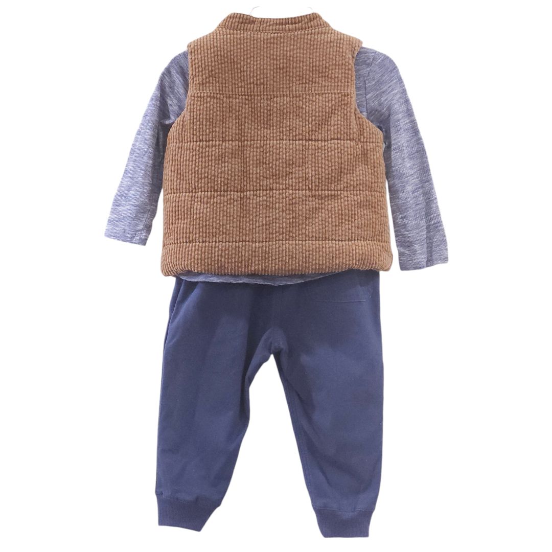 Max Studio Kids - Conjunto de camisa, chaleco y pantalón de manga larga azul, 12 m