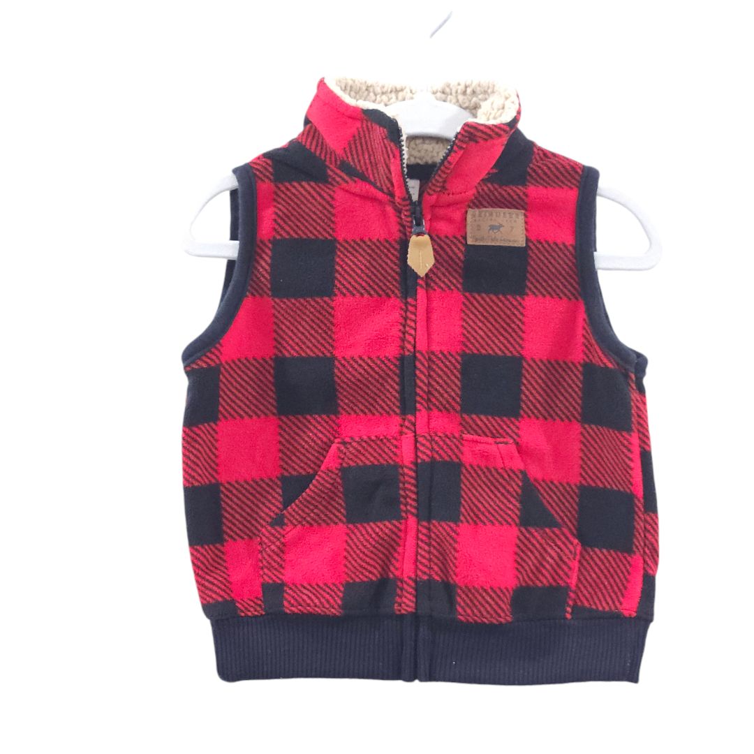 Carter's - Red Buffalo Check Fleece Zip-up Vest, 12 m