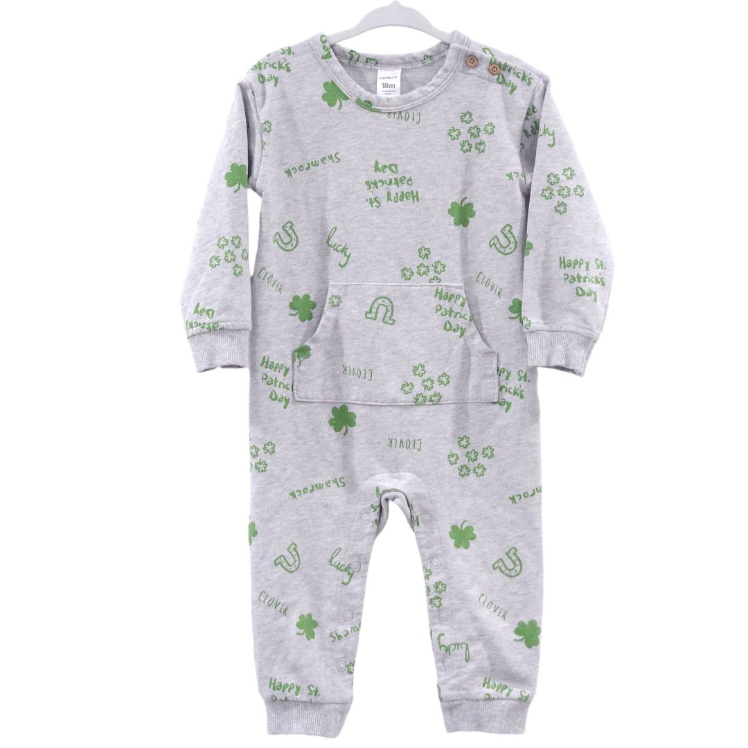 Carter's - Gray St Patrick's Day Long Sleeve Jumpsuit, 18 m