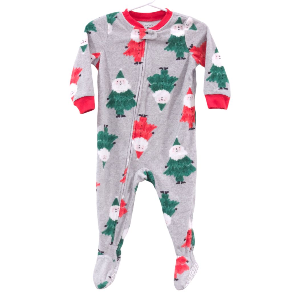 Carter's - Gray Santa Claus Christmas Trees Fleece Footed Pajama, 12 m