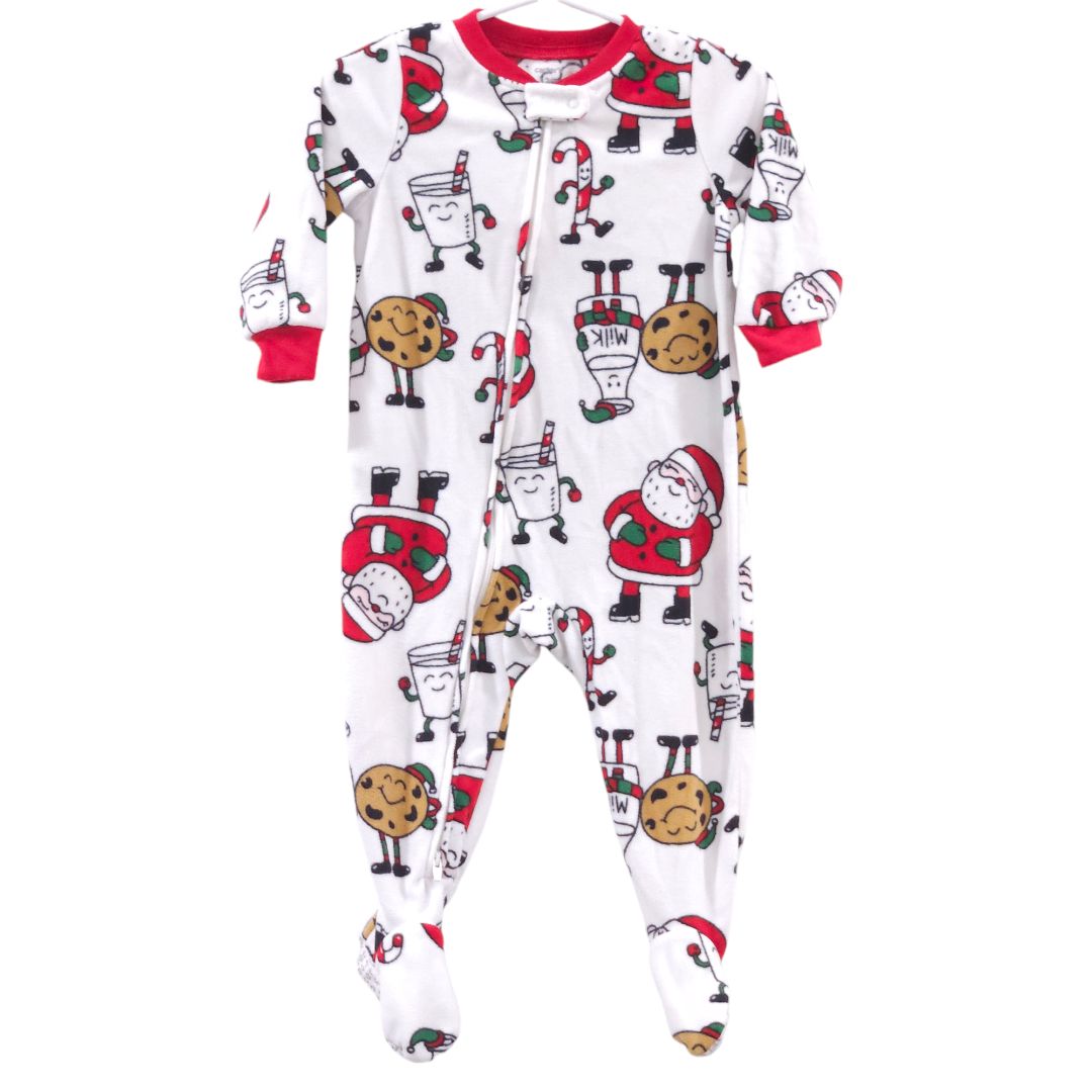 Carter's - Pijama de polar con pies y diseño navideño de leche y galletas, 12 m