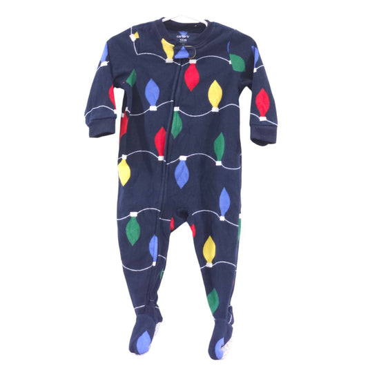 Carter's - Pijama con pies de polar con luces navideñas azules, 12 m