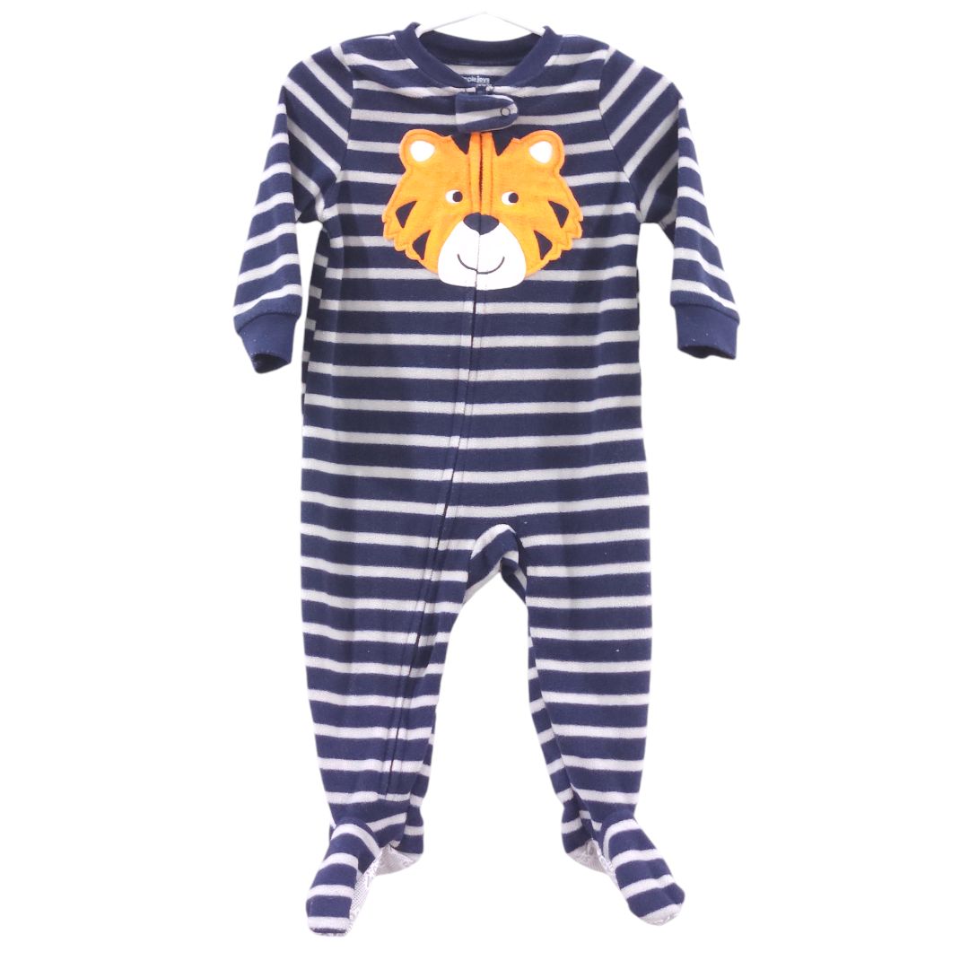 Simple Joys - Blue Tiger Striped Fleece Footed Pajama, 12 m