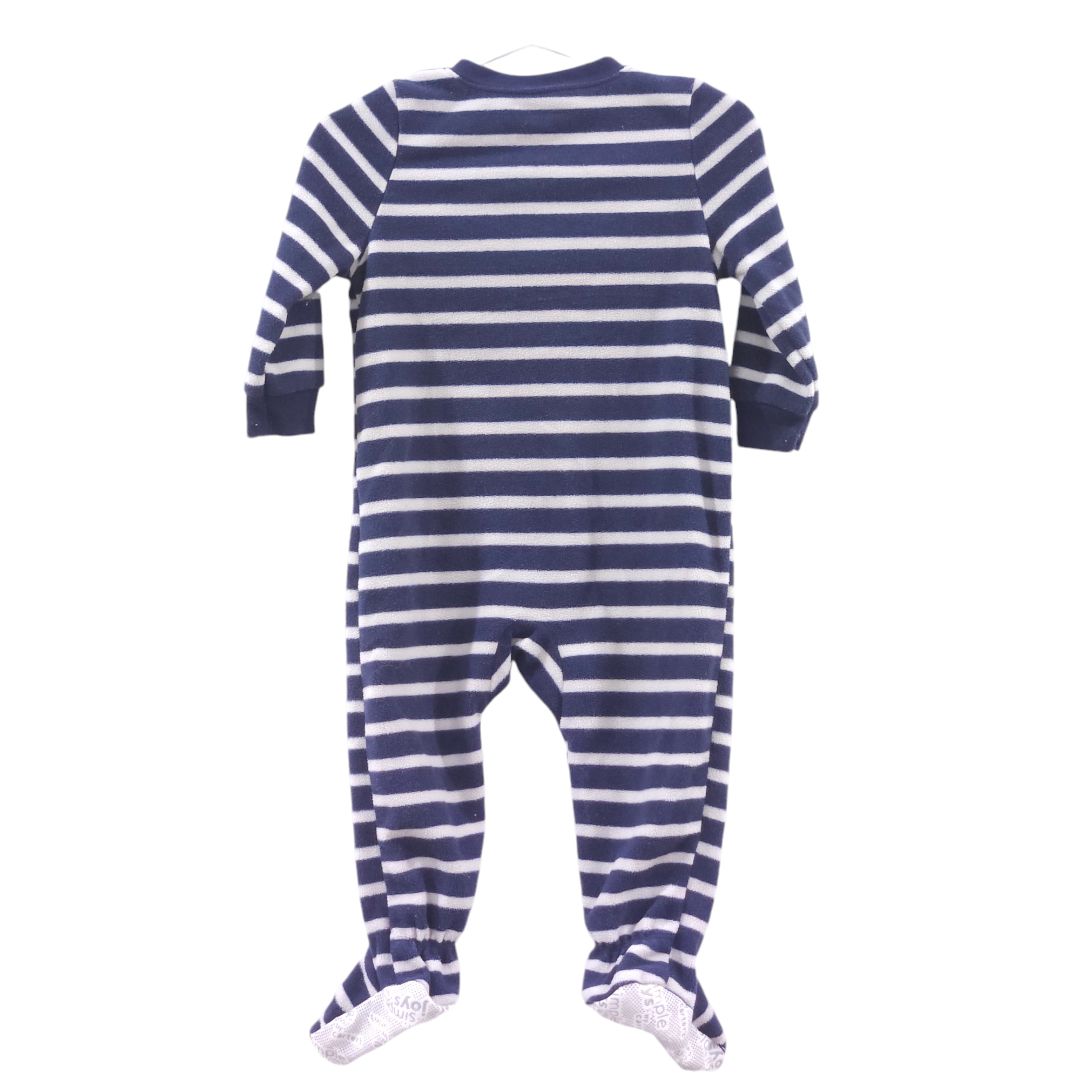 Simple Joys - Blue Tiger Striped Fleece Footed Pajama, 12 m