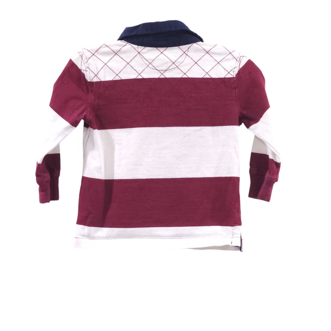 Polo Ralph Lauren - Red Striped Long Sleeve Polo Shirt, 12 m