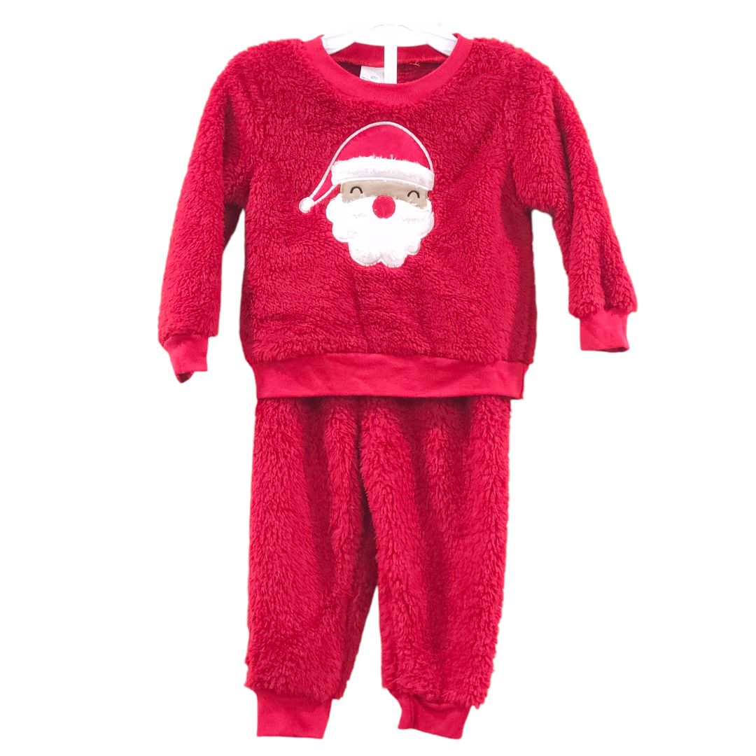 Kyle &amp; Deena - Conjunto de 3 piezas de suéter, pantalón y gorro de Papá Noel de polar rojo, 12 m