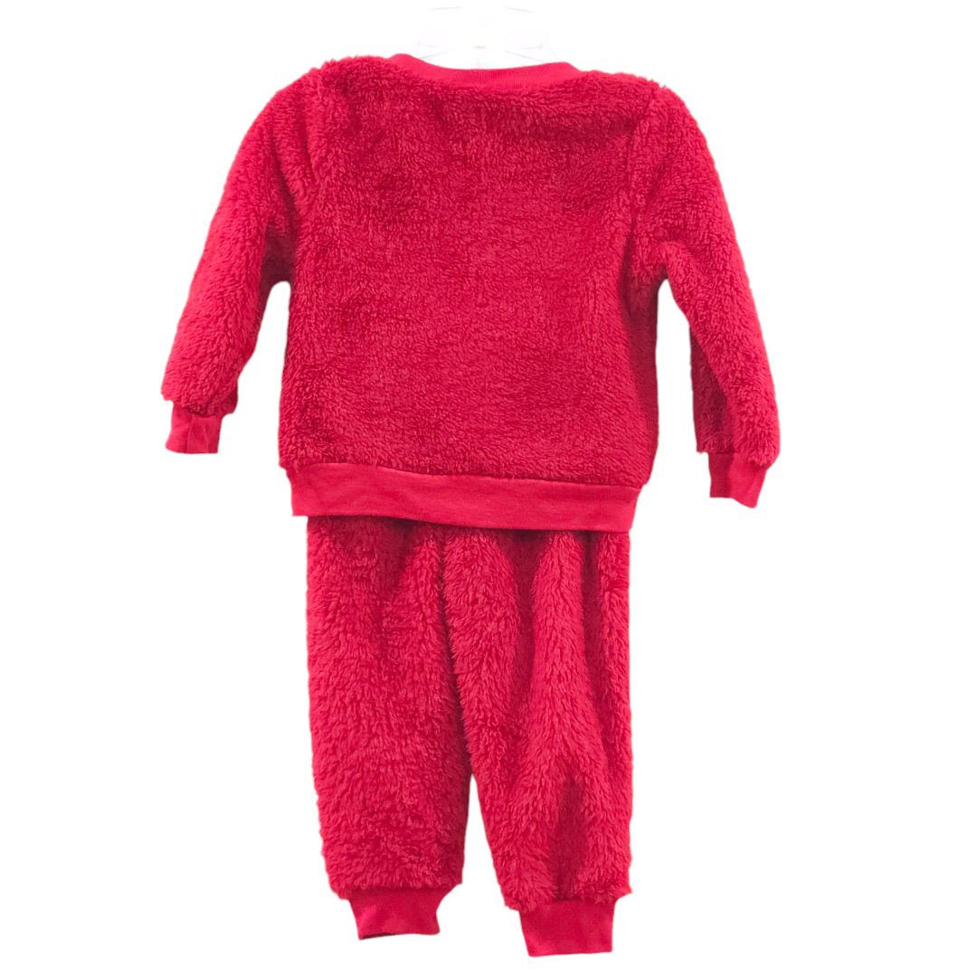 Kyle &amp; Deena - Conjunto de 3 piezas de suéter, pantalón y gorro de Papá Noel de polar rojo, 12 m