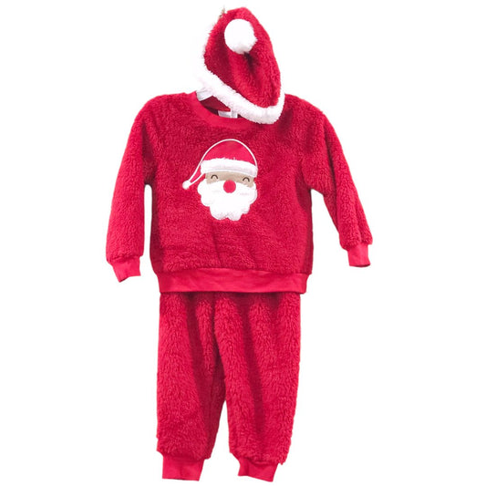 Kyle &amp; Deena - Conjunto de 3 piezas de suéter, pantalón y gorro de Papá Noel de polar rojo, 12 m