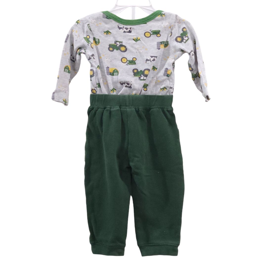 John Deere - Conjunto de 3 piezas de mono, chaleco y pantalón de manga larga de granja verde, 9-12 meses