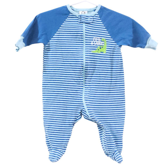 Gerber - Blue "Cute A-saurus" Striped Footed Pajama, 0-3 m