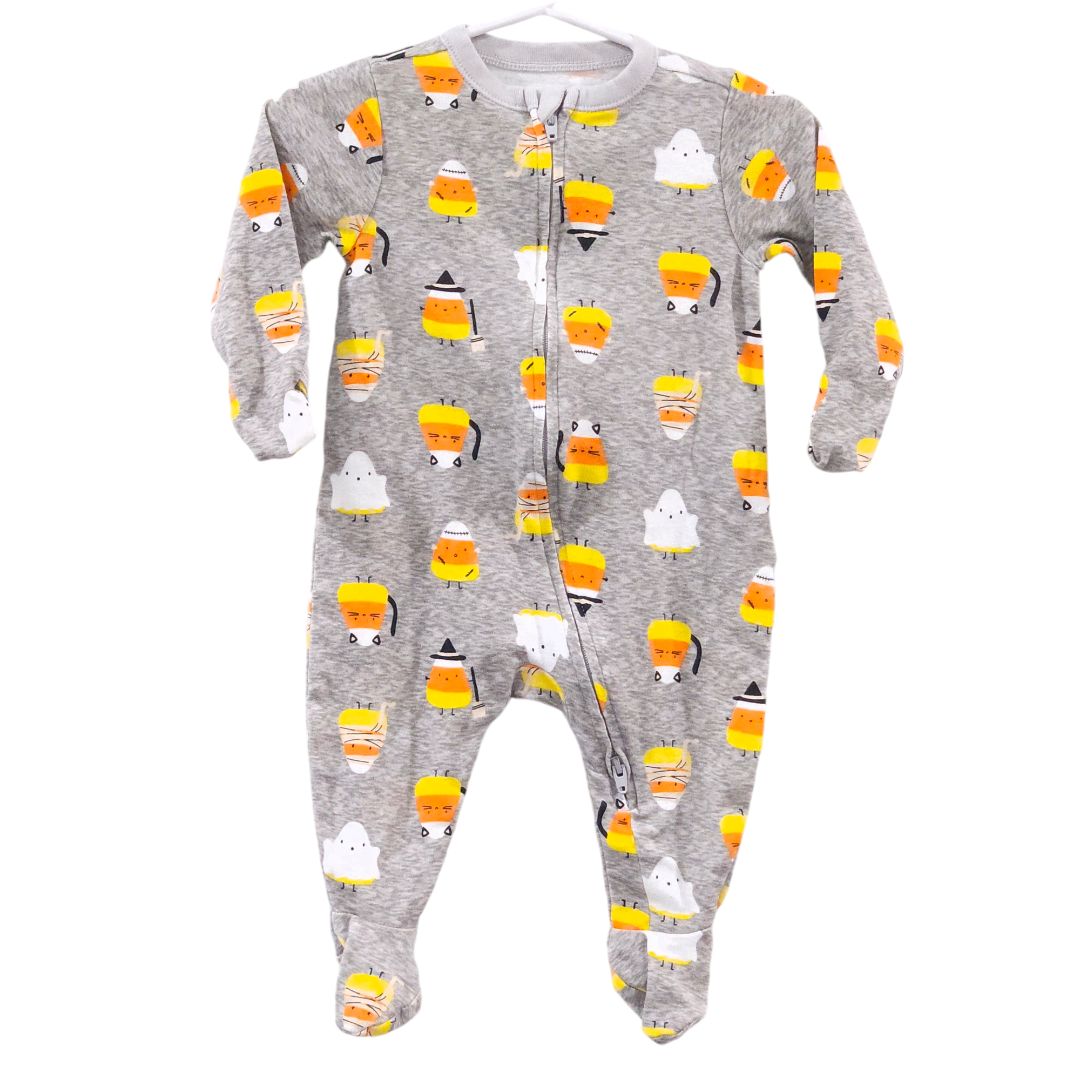 Old Navy - Gray Halloween Corn Candy Zip-up Footed Pajama, 3-6 m