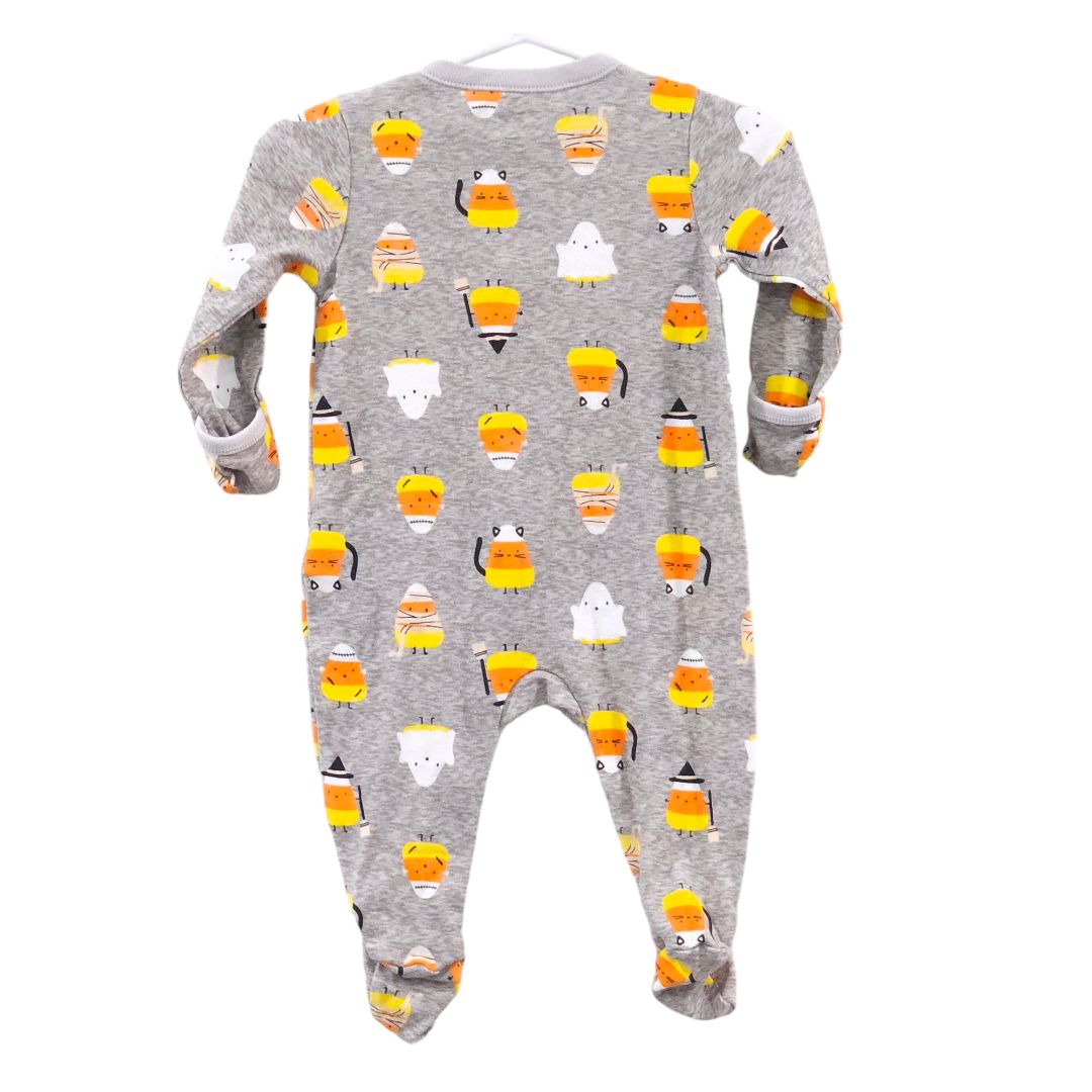 Pijama con pies y cremallera de Old Navy en color gris con diseño de maíz y caramelo para Halloween, talla 3-6 m