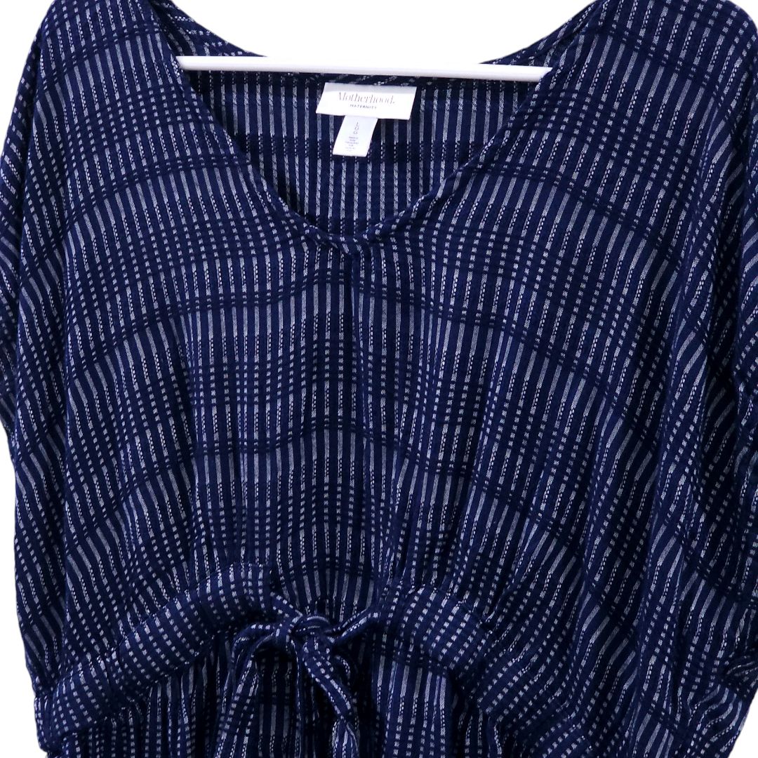 Motherhood Maternity - Blue Stripes Maternity Blouse, Large