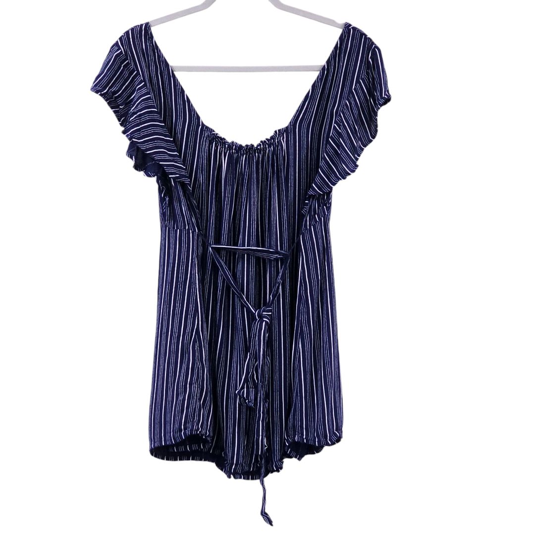 Motherhood Maternity - Blue Stripes Maternity Blouse, Large