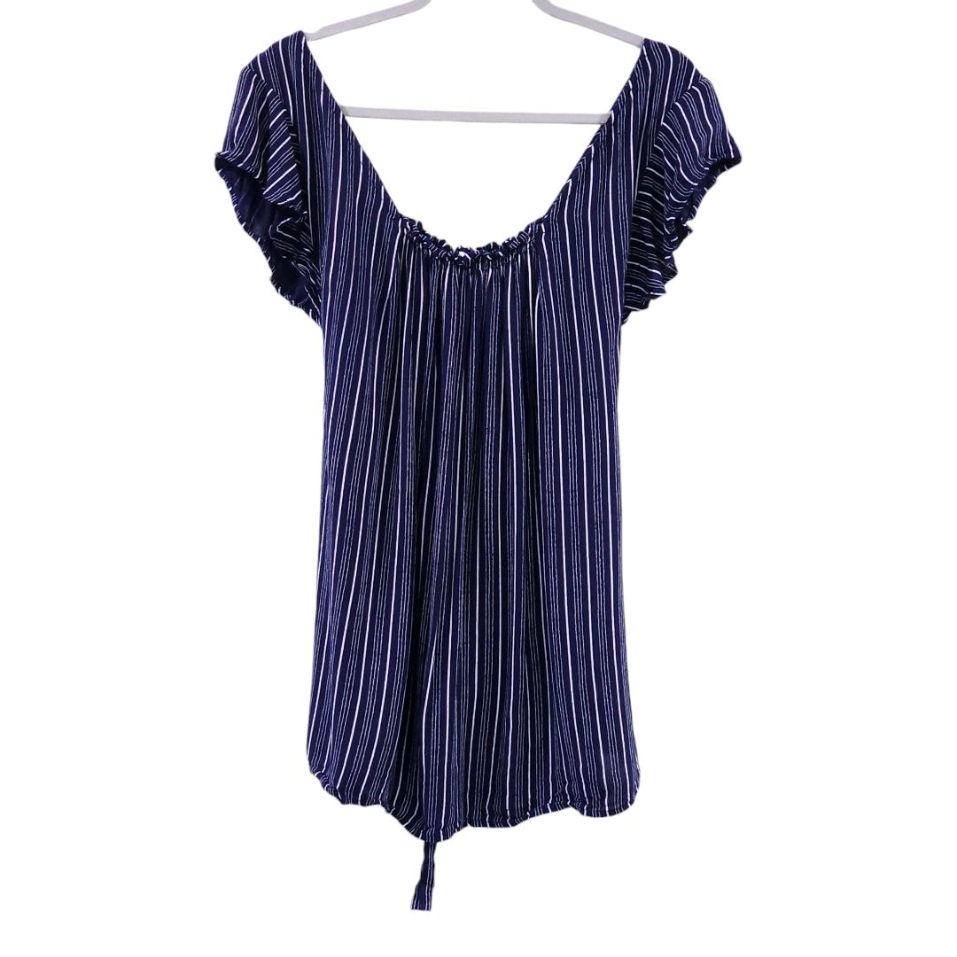 Motherhood Maternity - Blue Stripes Maternity Blouse, Large