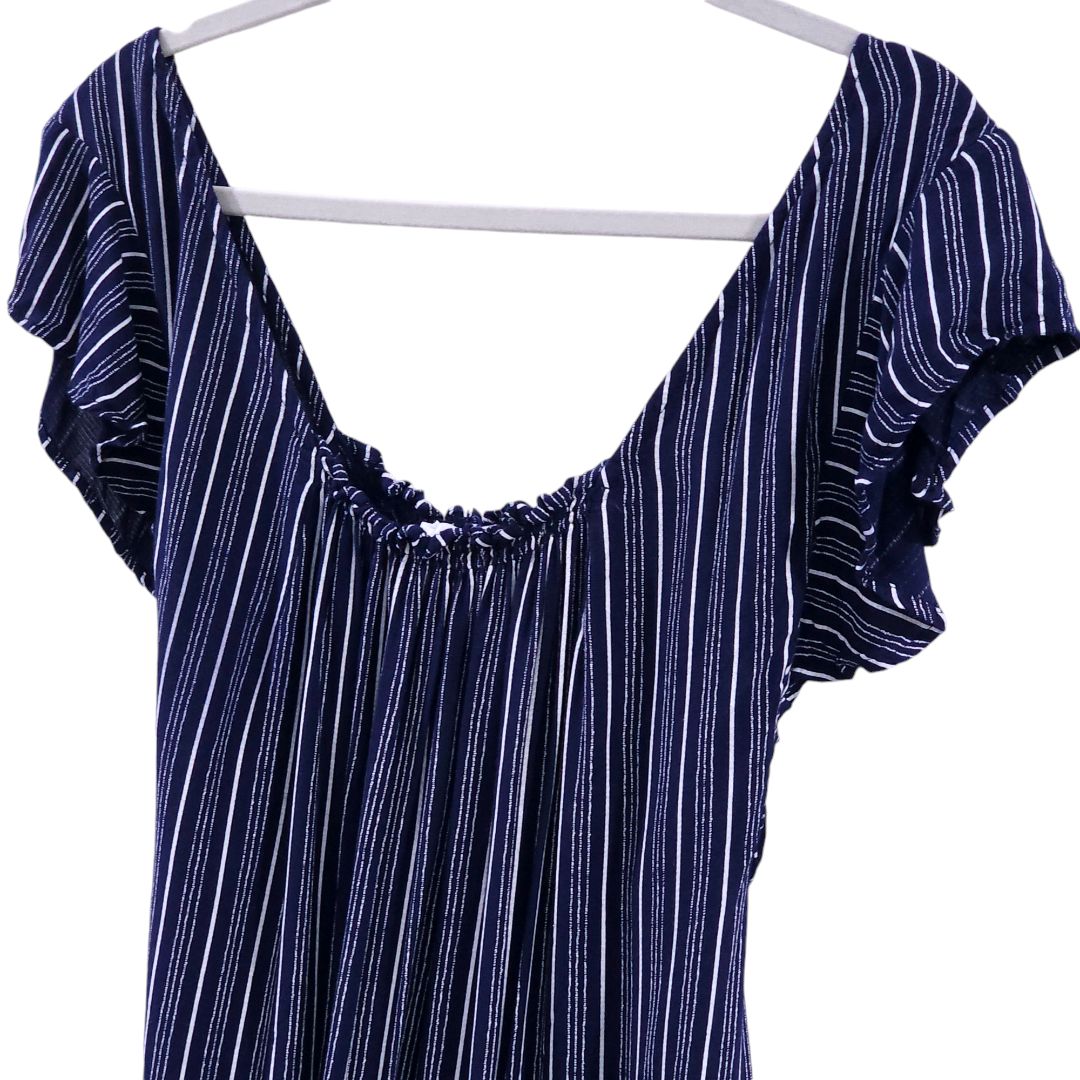 Motherhood Maternity - Blue Stripes Maternity Blouse, Large