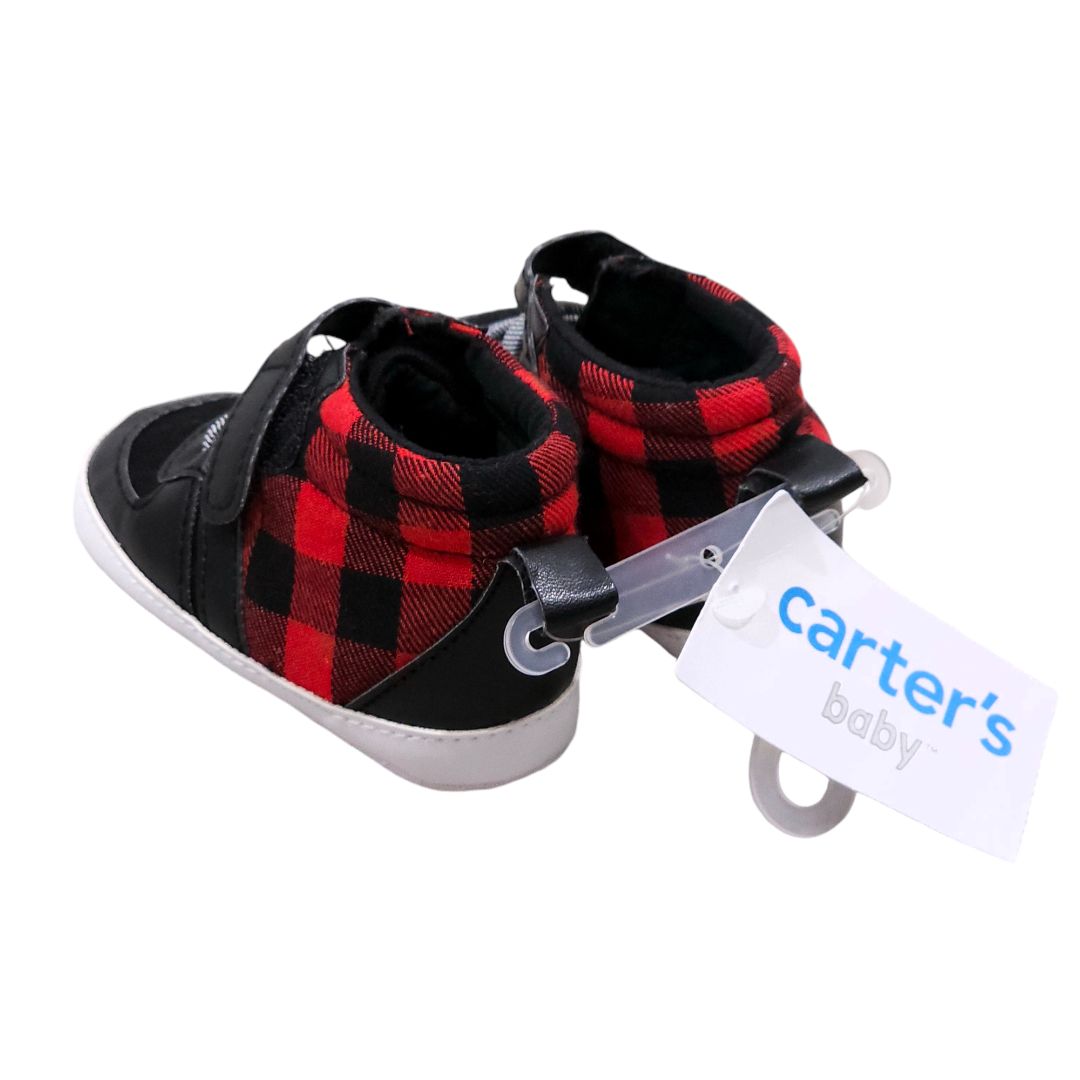 Carter's - Black Plaid Velcro Booties - New with Tag, 6-9 m