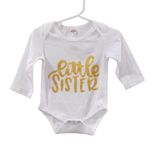 Anna Olive - White "Little Sister" Long Sleeve Onesie, 12-18 m