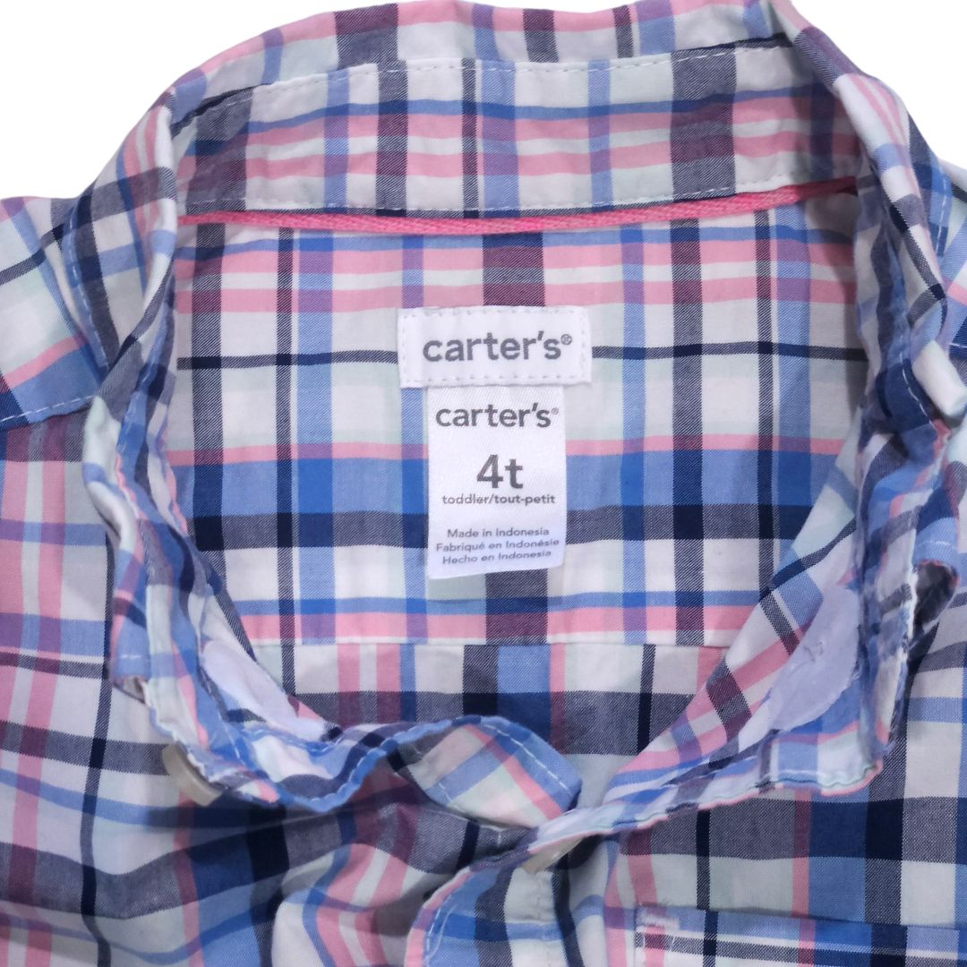 Carter's - Blue Madras Patterned Button-down Shirt, 4T