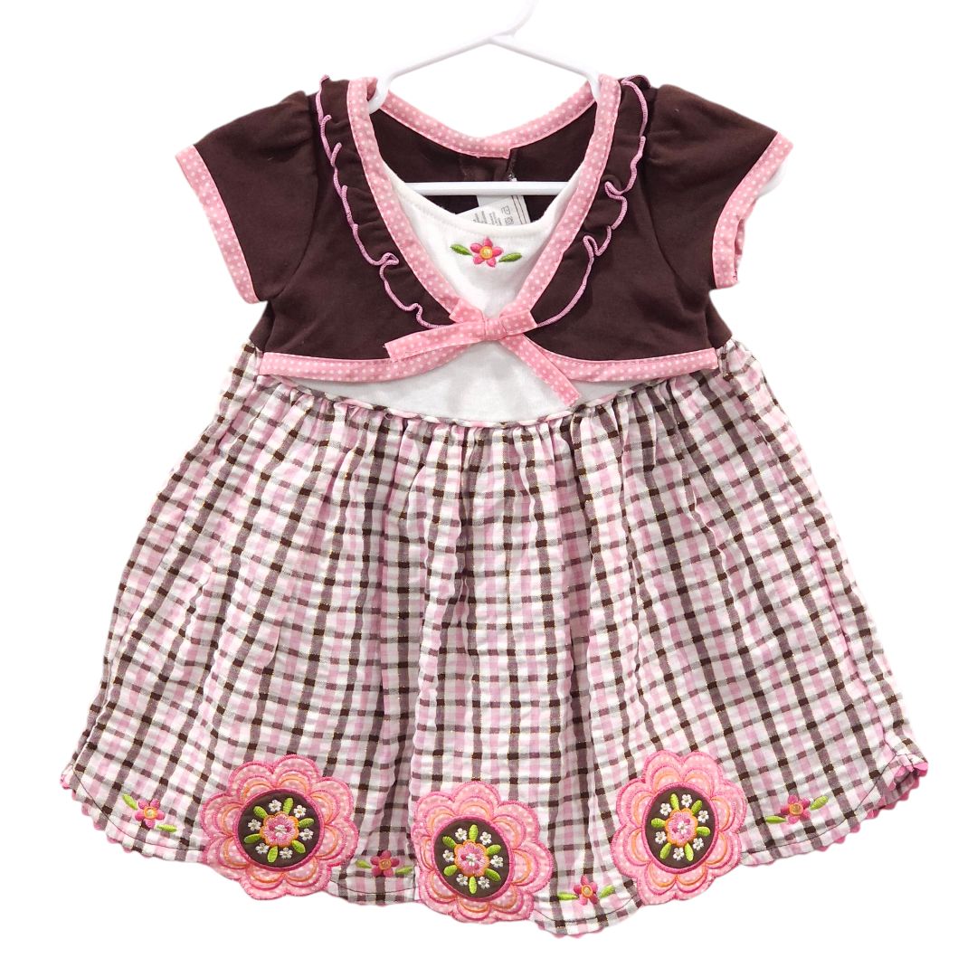 Youngland - Pink Embroidered Flower Shepherd Check Dress, 18 m