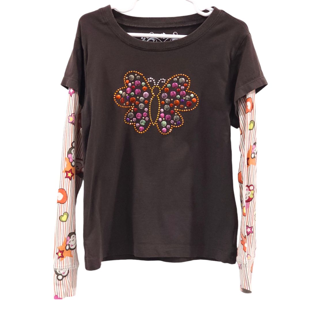 The Children's Place - Brown Long Sleeve Butterfly Shirt, 7/8