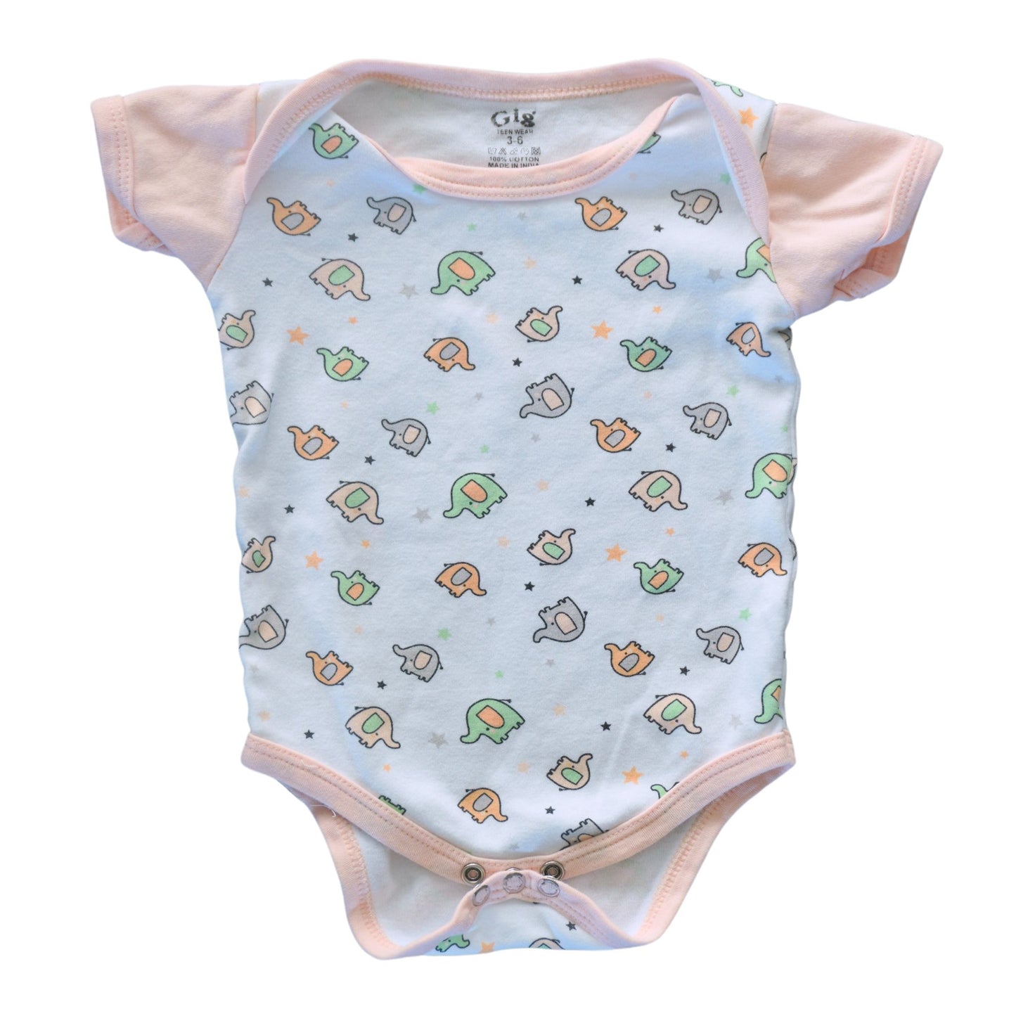 Baby Gig - Body blanco y rosa suave - Elefantes - Niña 3-6m