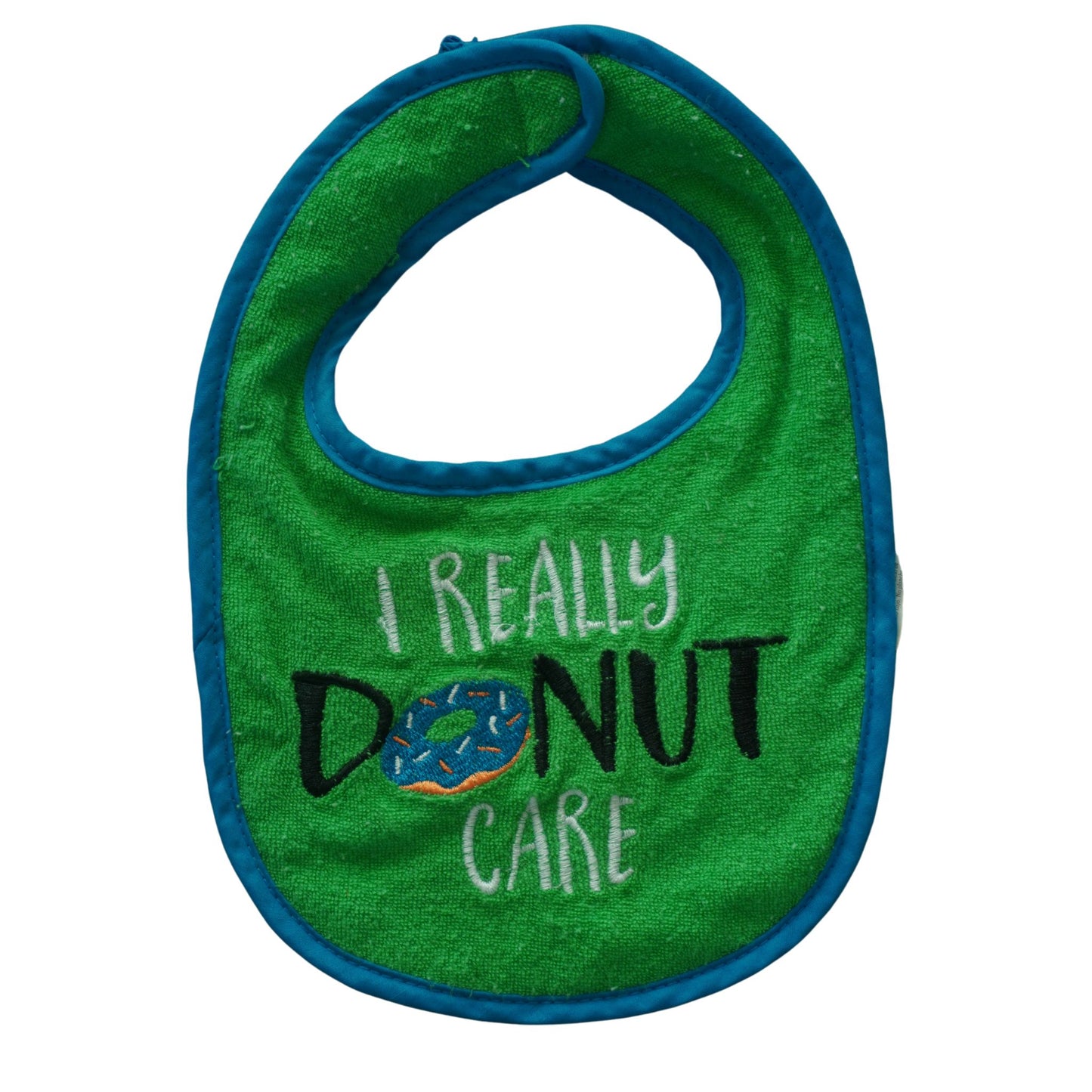 Baby Green and Blue Bib - I Really Donut Care - Boy