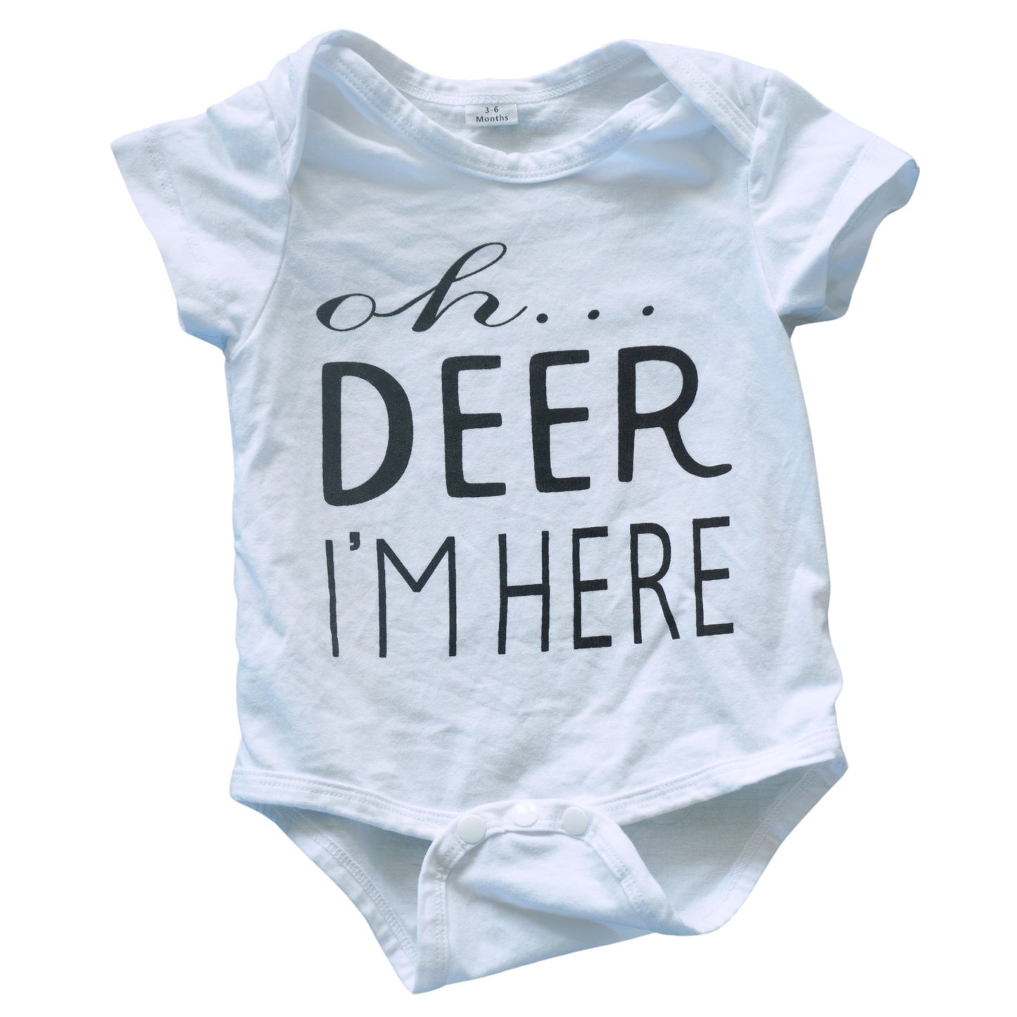 Baby White Bodysuit - Oh...DEER I'm here - Boy / Girl - 3-6m