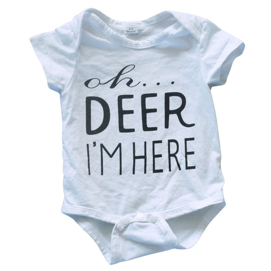 Baby White Bodysuit - Oh...DEER I'm here - Boy / Girl - 3-6m