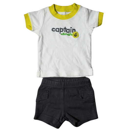 Baby Just one You by Carter's - White with Green onesie and a gray short cargo pant set- 2pcs set - Boy NB